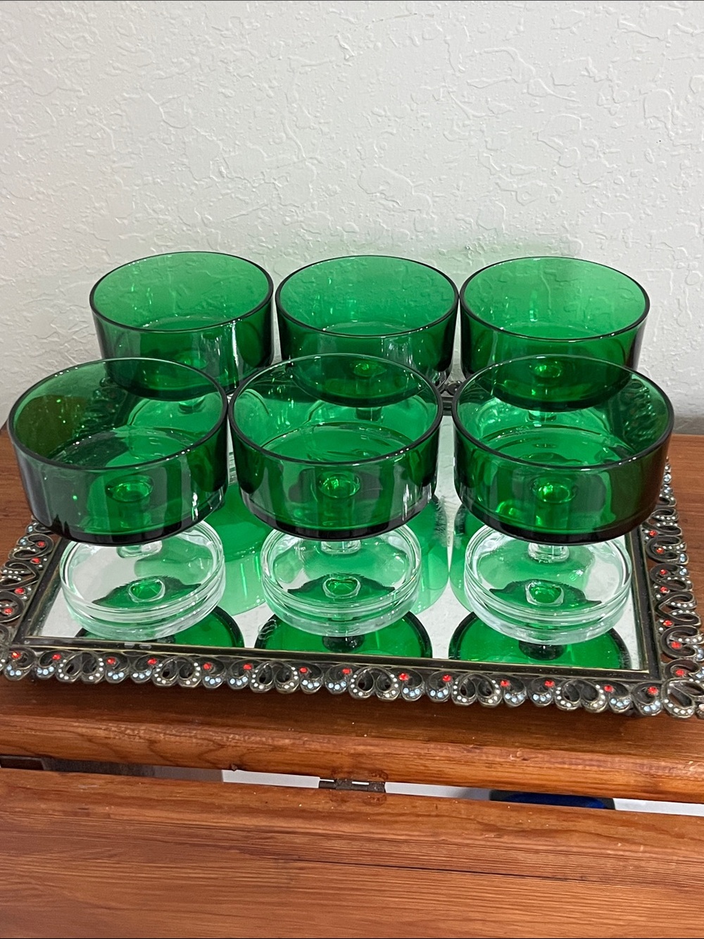 Luminara ARCOROC France Cavalier Champagne Sherbet Emerald Green VTG PRISTINE